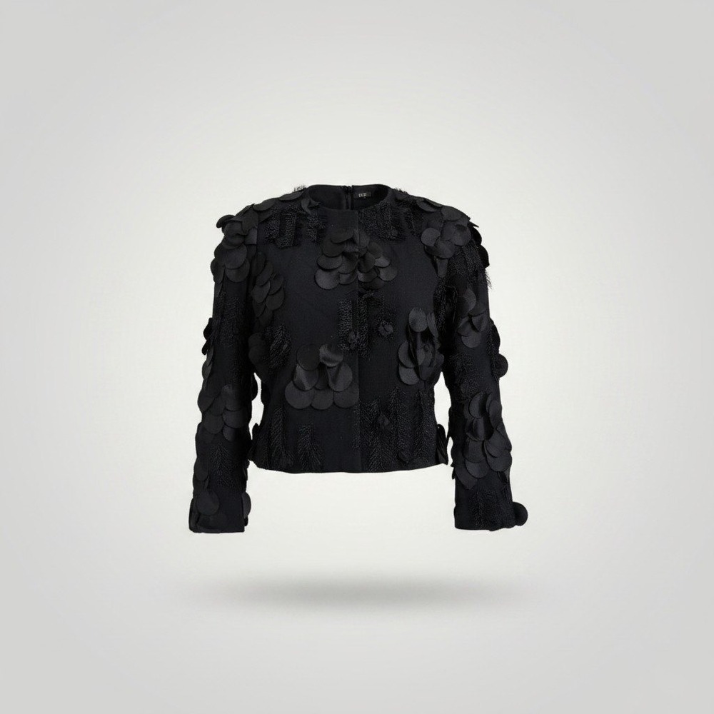Babette Vintage Jacket Women Small Black Wool Floral Petal Avant Garde Statement